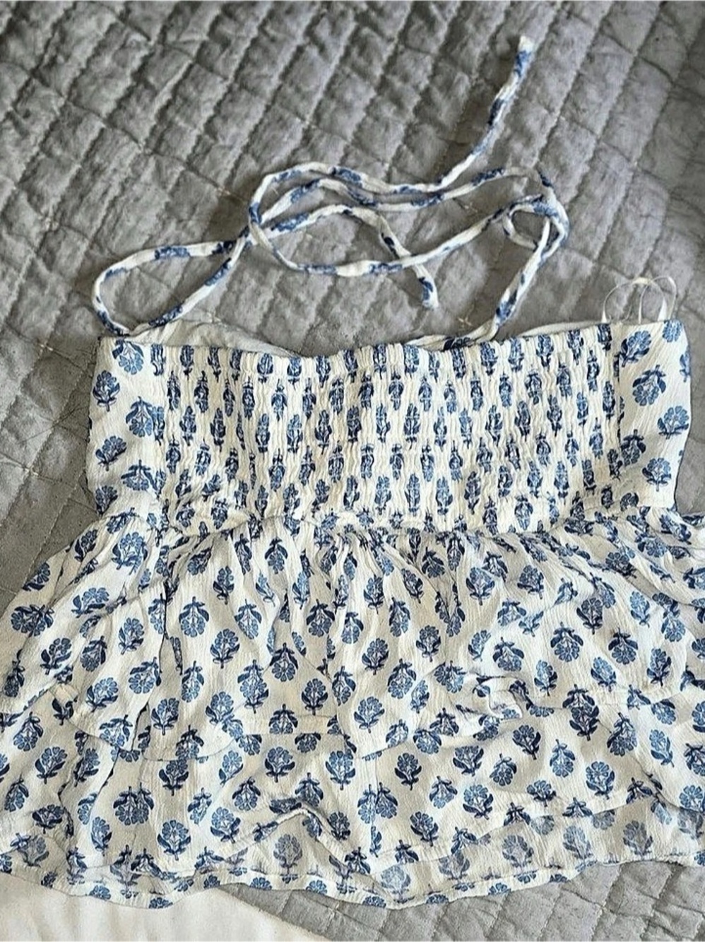 Hollister Tiered Halter Babydoll Top Floral Crop Top in White & Blue